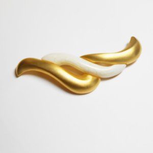 Givenchy Satin Gold Tone & Cream Lucite Brooch